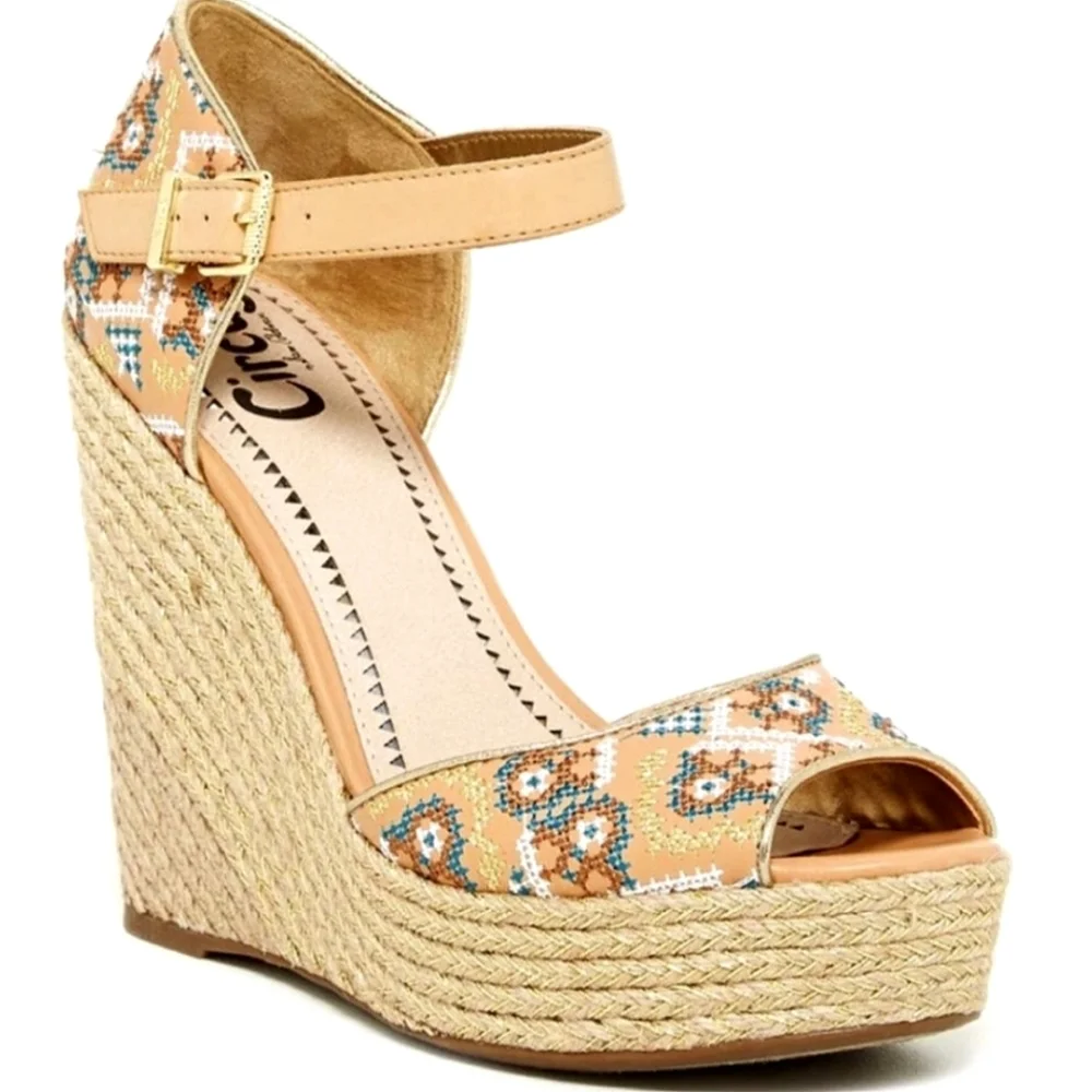 Aztec Gold Metallic Espadrille Platform Wedges 9.5 - Sam Edelman Circus